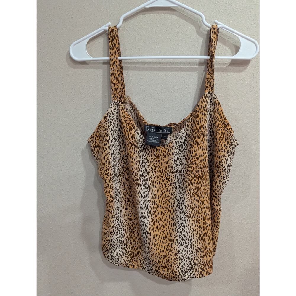 Pretty women's 100% silk leopard print tank/shell by Tess Studio size 14